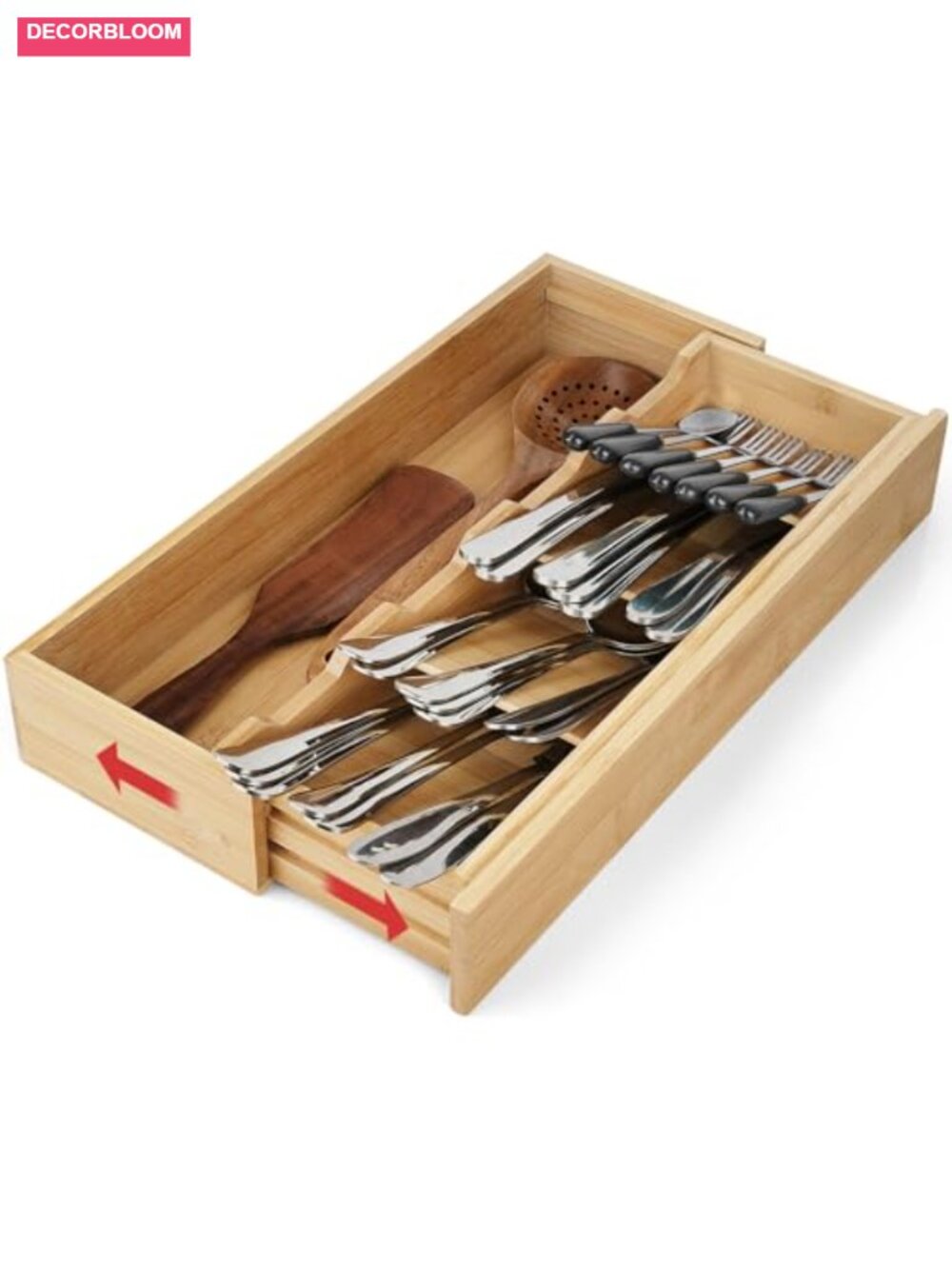Expandable Bamboo Kitchen Drawer Organizer Adjustable Silverware Tray